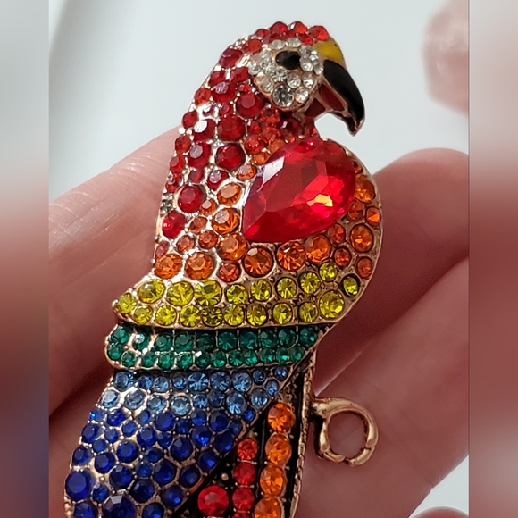 Parrot bird brooch rhinestones sparkly pin Big tropical rainforest New Colorful - Picture 11 of 12